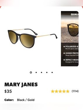 New Knockarounds Mary Jane Women's Sunglasses - Black & Gold Frames. Gold lenses